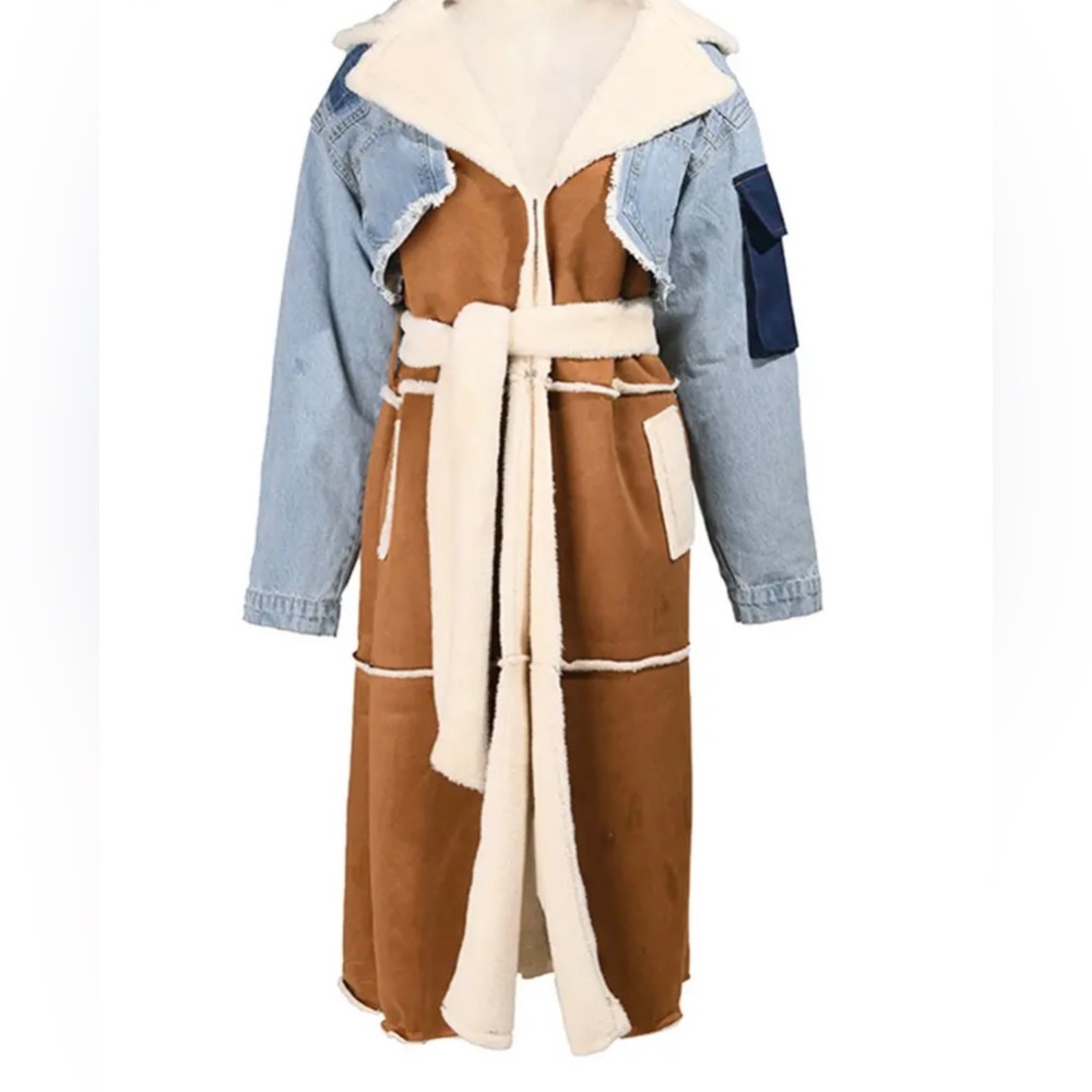 Trench denim long jacket coat
